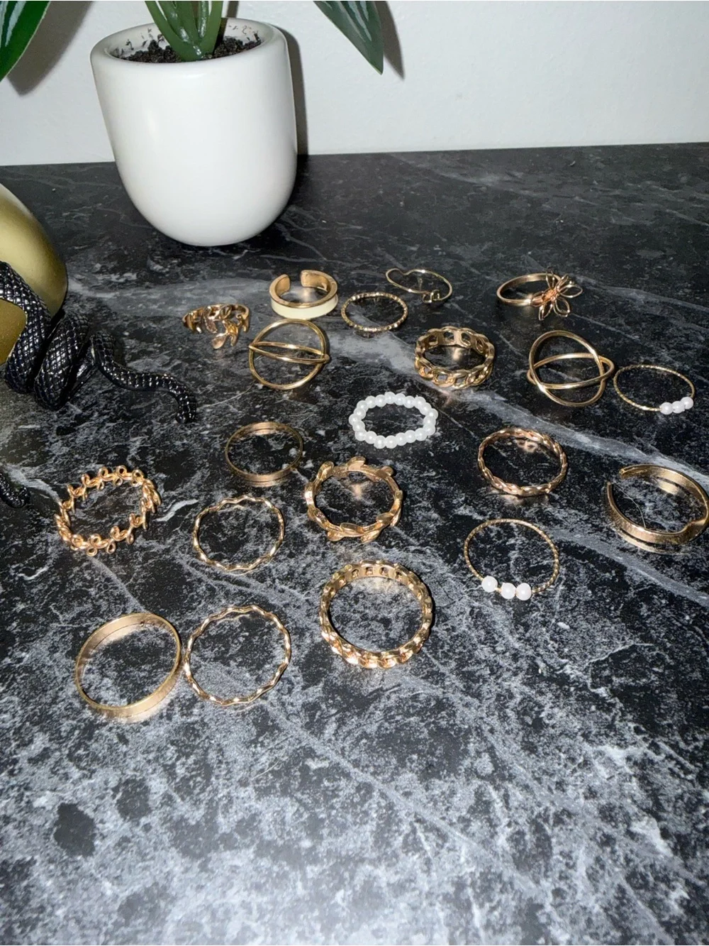 Assorted Gold, Black, Pearl, & Snake Ring Set ✨